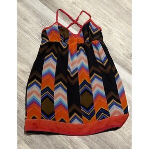 Y2K Guess Silk Sleeveless mini Dress Multicolor Chevron Print size 7‎